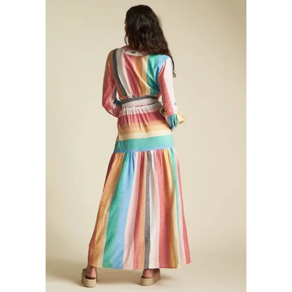 Billabong x Sincerely Jules rainbow striped vneck maxi dress Size XS Boho - Picture 2 of 11